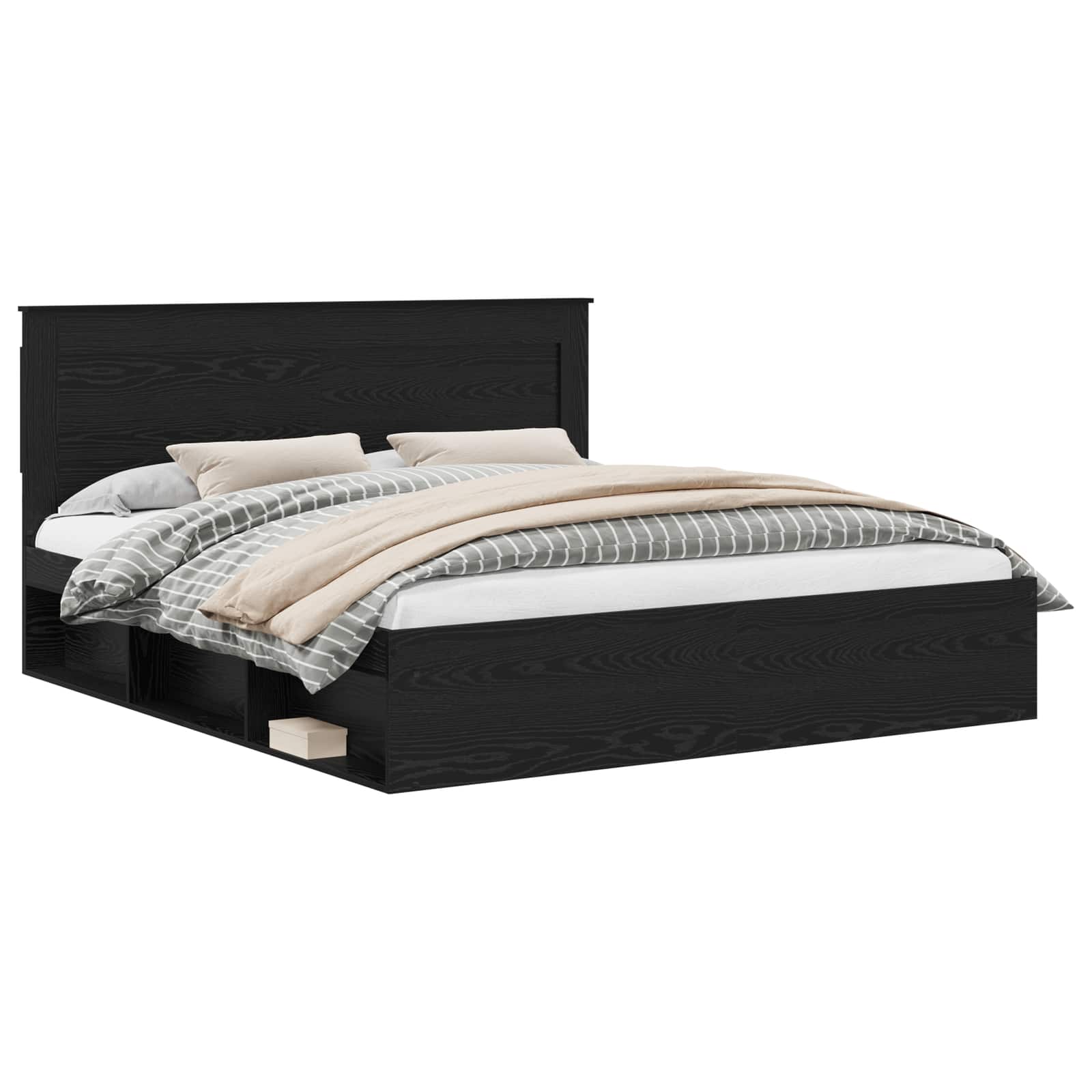 Sängram med huvudgavel Svart 200 x 200 cm Massiv furu