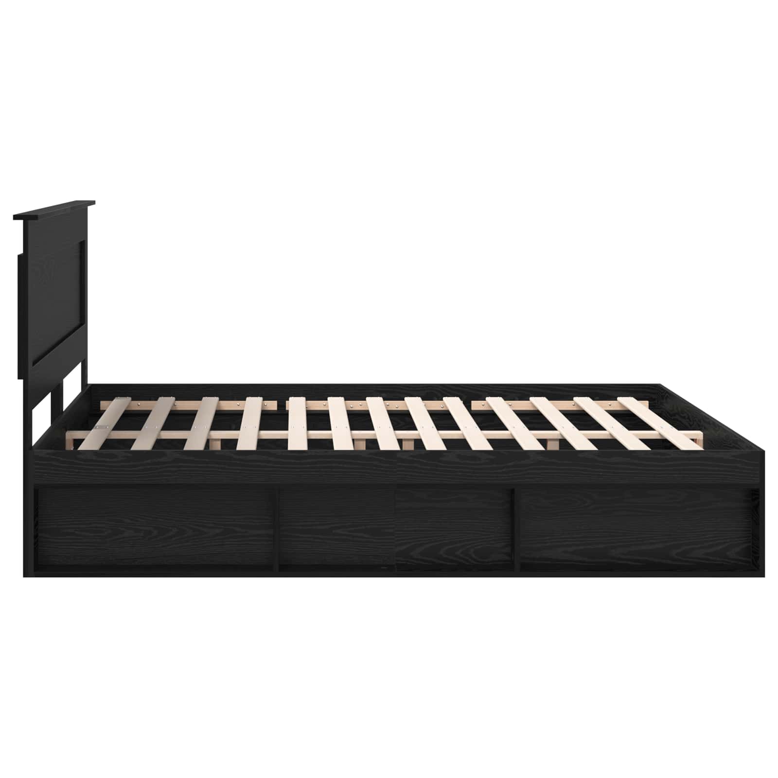 Sängram med huvudgavel Svart 200 x 200 cm Massiv furu