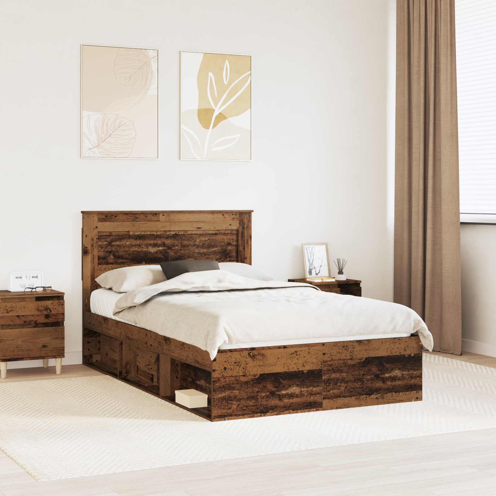 Sängram med huvudgavel Gammalt trä 135 x 190 cm Massiv furu