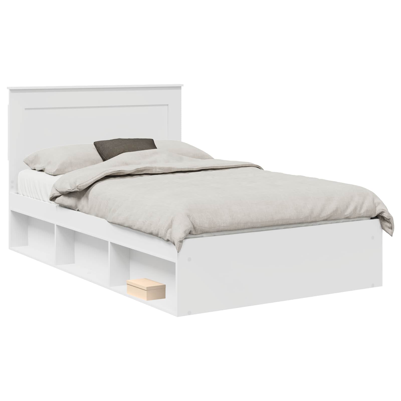 Sängram med huvudgavel Vit 120 x 190 cm Massiv furu