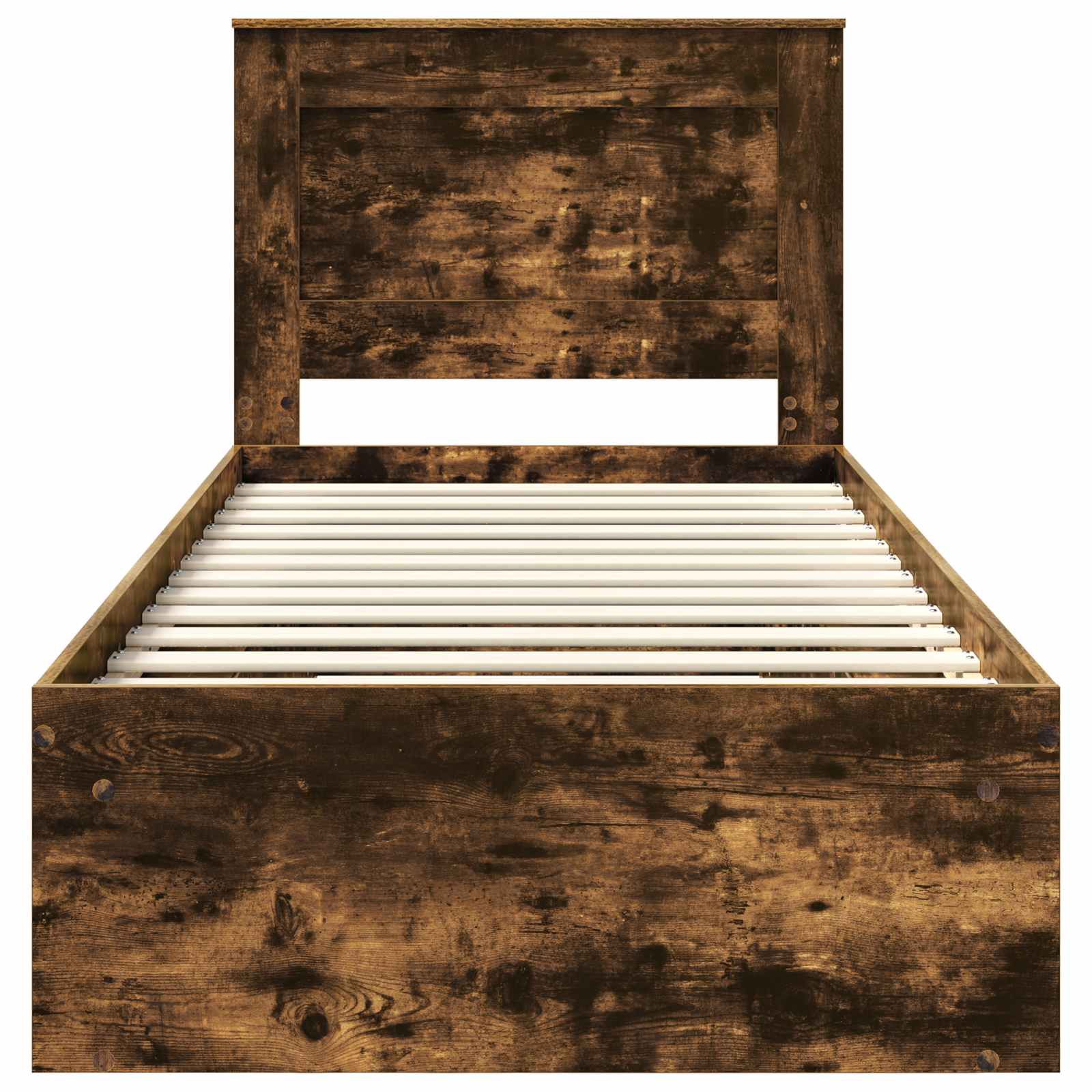 Sängram med huvudgavel med låda Rökt ek 90 x 200 cm Massiv furu