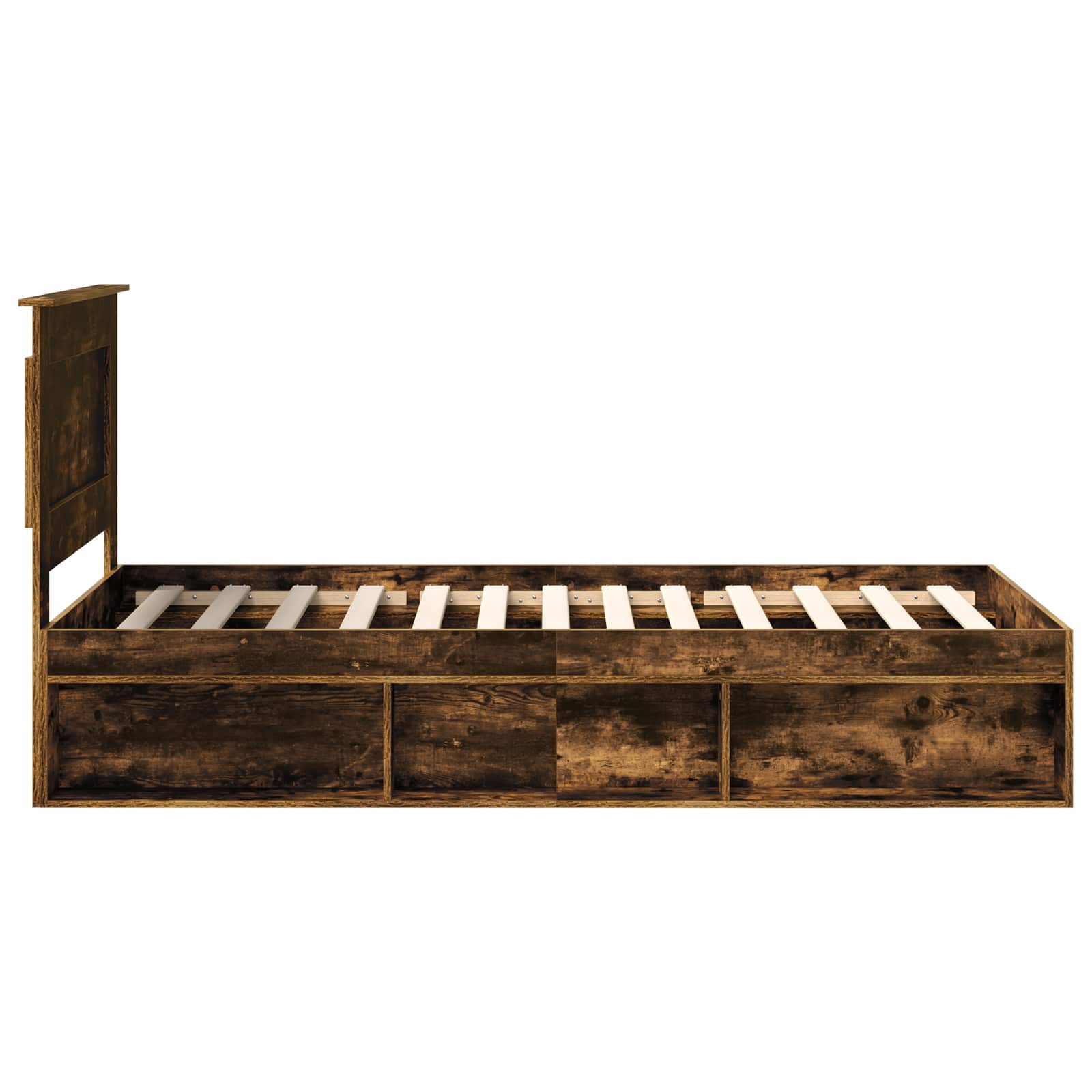 Sängram med huvudgavel med låda Rökt ek 90 x 200 cm Massiv furu