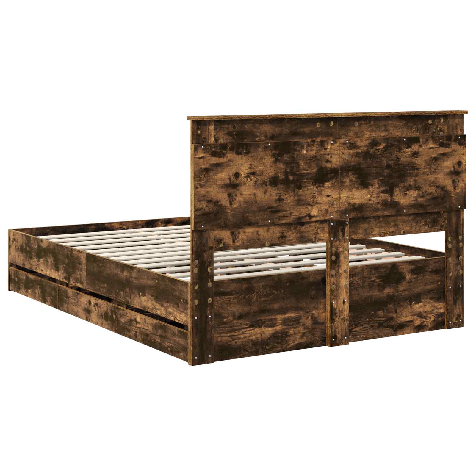 Sängram med låda med lagring Rökt ek 160 x 200 cm Ingenjörsträ