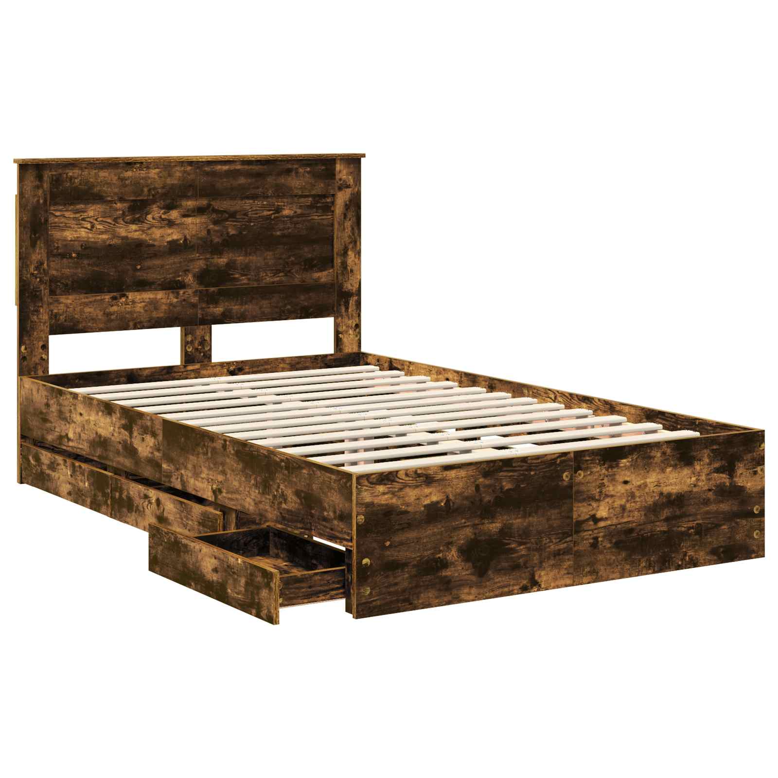 Sängram med låda med lagring Rökt ek 135 x 190 cm Ingenjörsträ