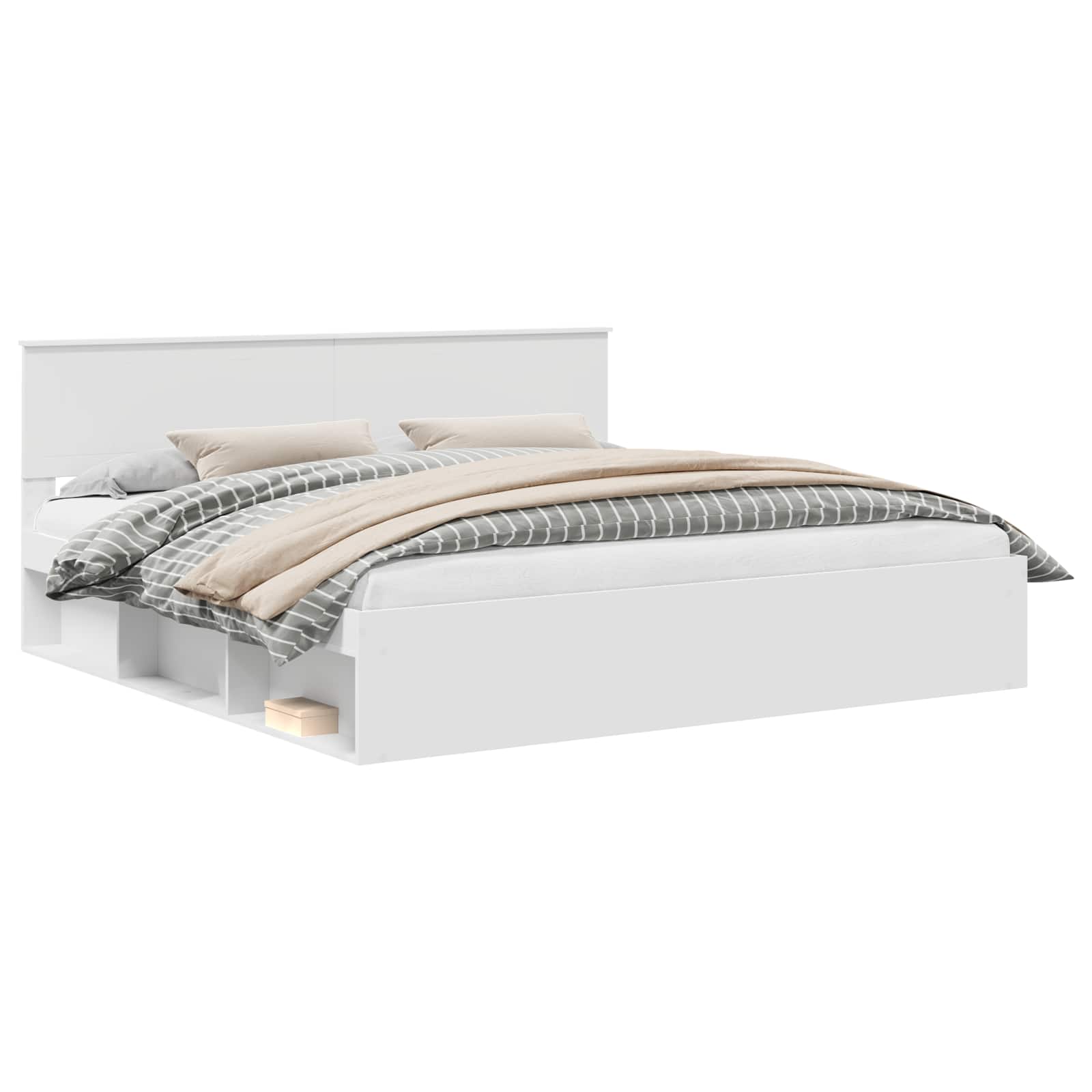 Sängram med huvudgavel Vit 200 x 200 cm Massiv furu