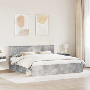 Sängram med huvudgavel Betong 200 x 200 cm Massiv furu