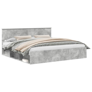 Sängram med huvudgavel Betong 200 x 200 cm Massiv furu