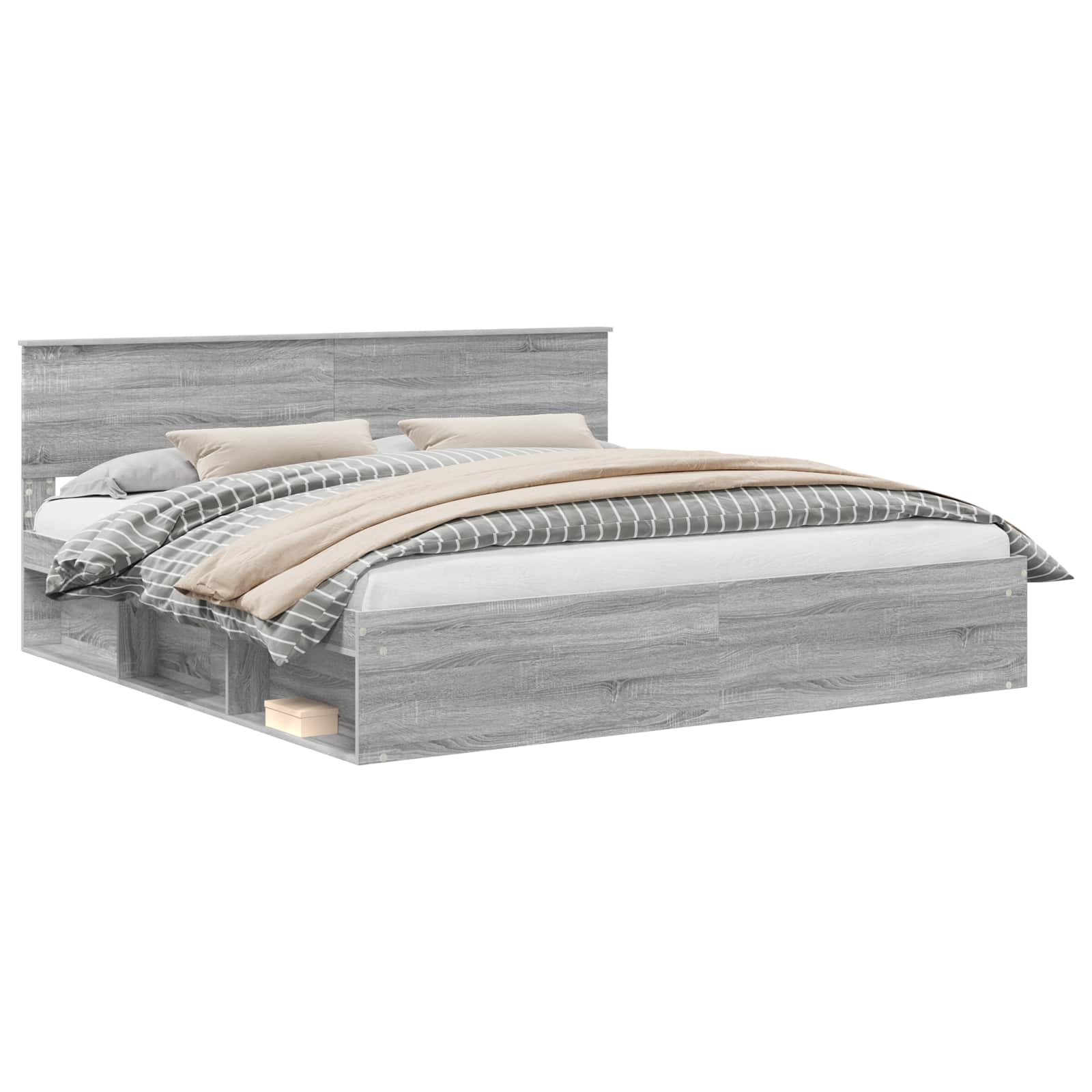 Sängram med huvudgavel Grå Sonoma 200 x 200 cm Massiv furu