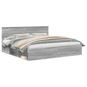 Sängram med huvudgavel Grå Sonoma 200 x 200 cm Massiv furu