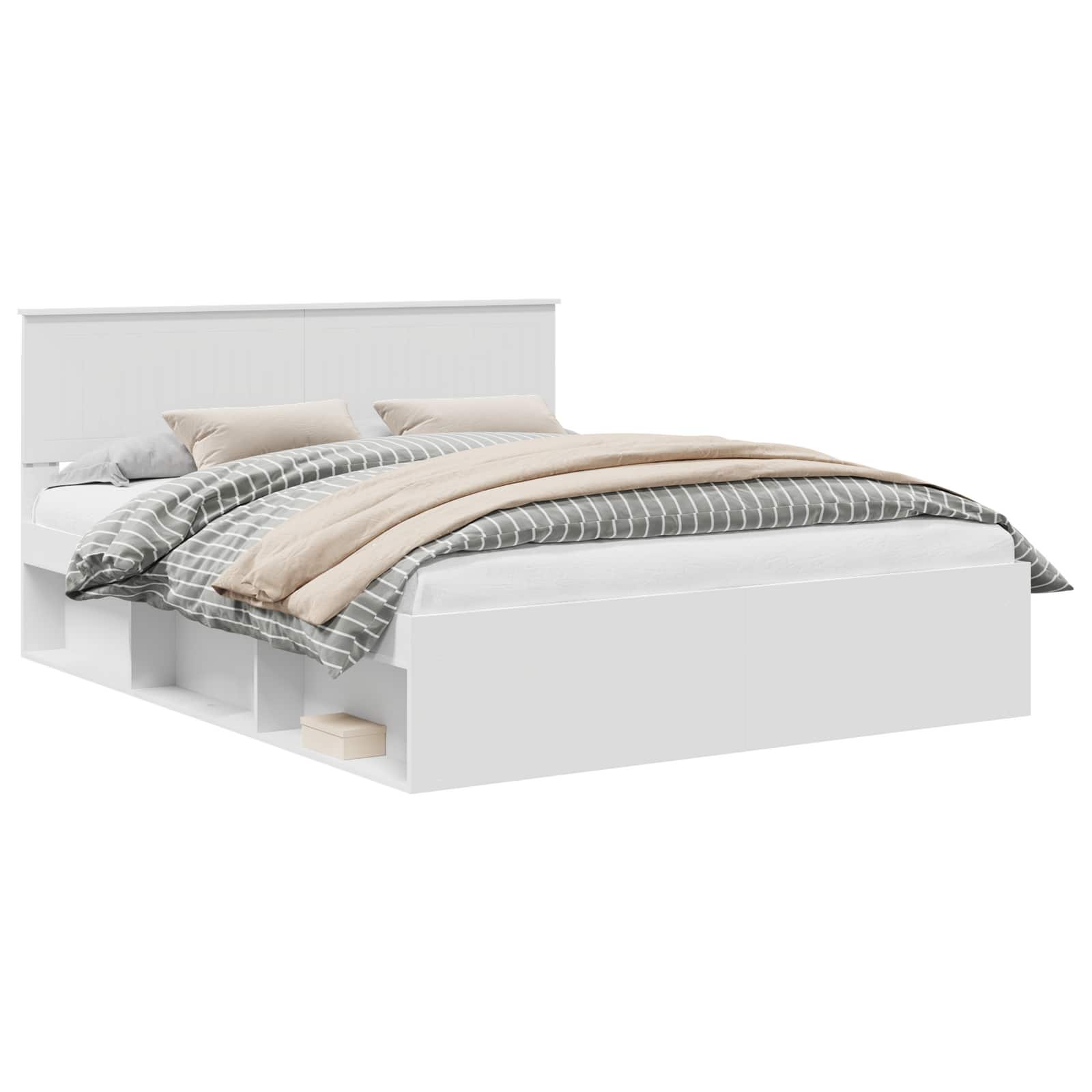 Sängram med huvudgavel Vit 160 x 200 cm Massiv furu