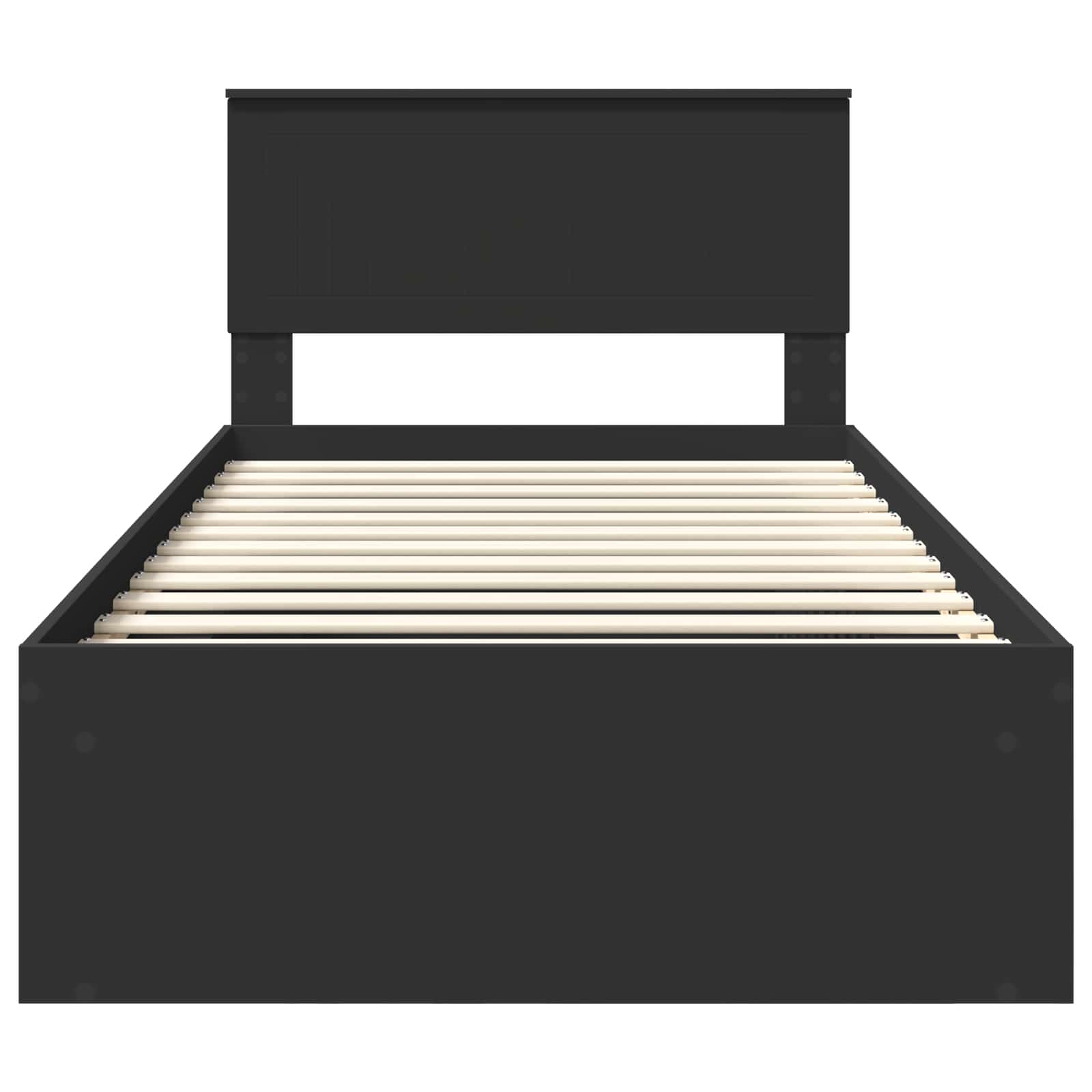 Sängram med huvudgavel Svart 100 x 200 cm Massiv furu