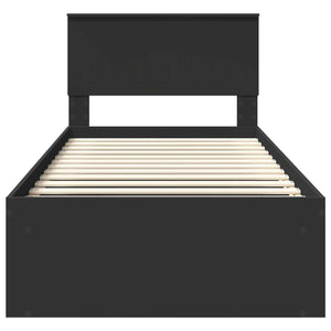 Sängram med huvudgavel Svart 90 x 200 cm Massiv furu