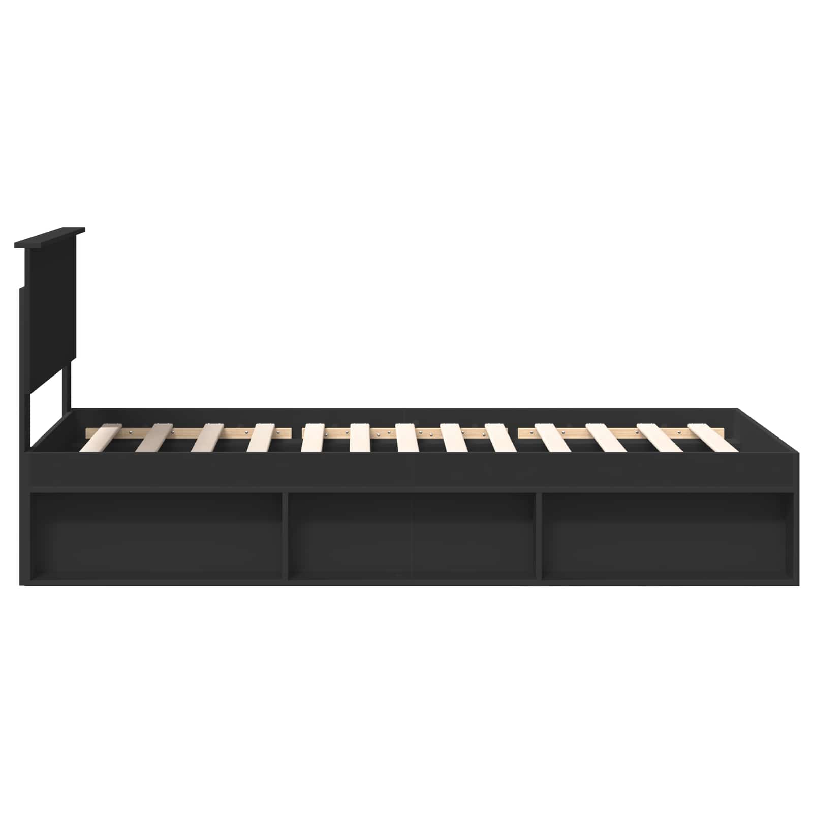 Sängram med huvudgavel Svart 90 x 200 cm Massiv furu