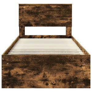 Sängram med huvudgavel Rökt ek 90 x 200 cm Massiv furu