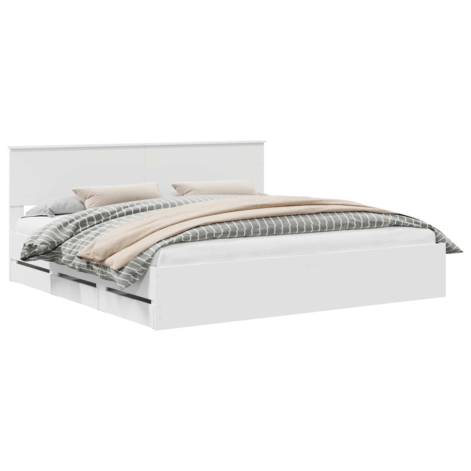 Sängram med låda med huvudgavel Vit 200 x 200 cm Ingenjörsträ