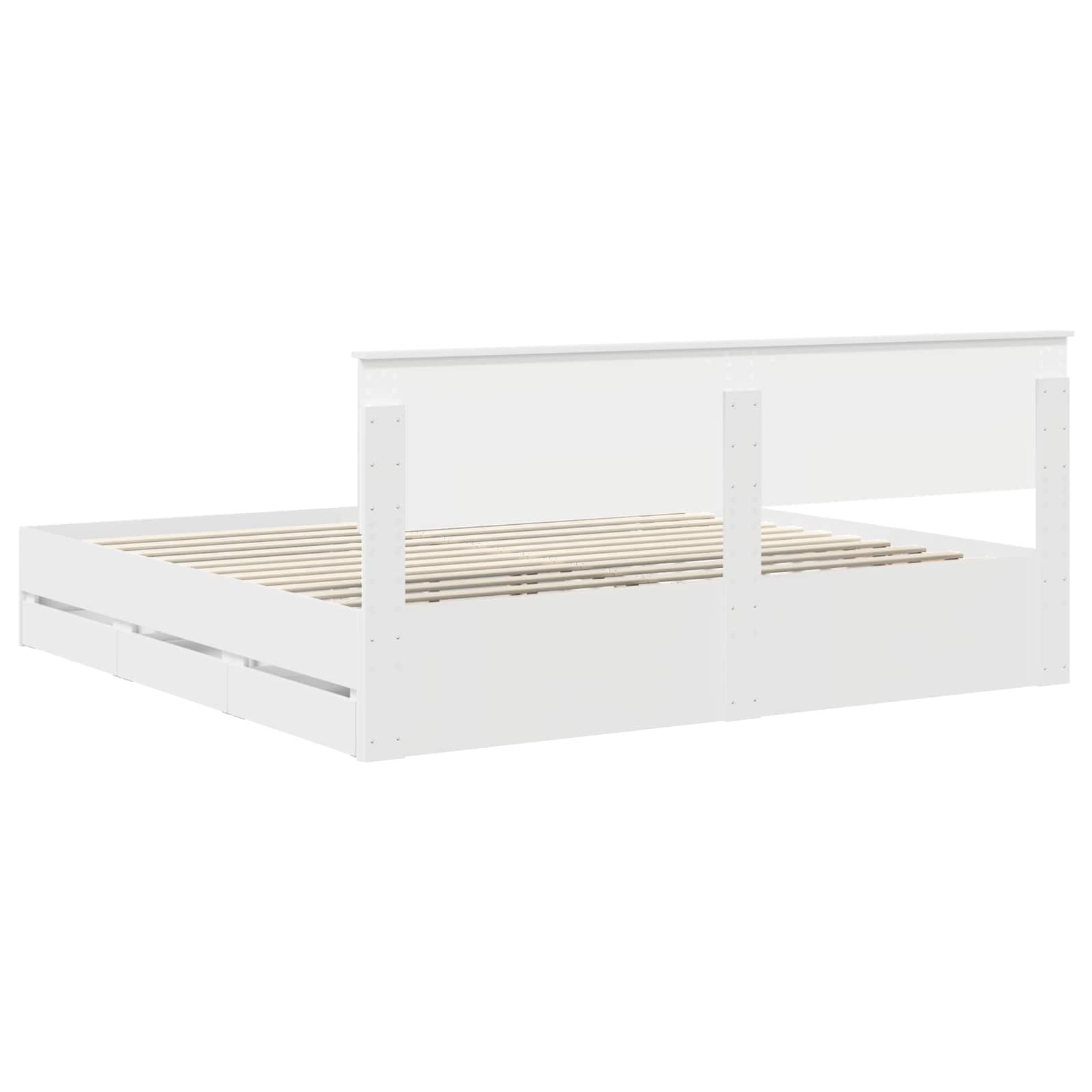 Sängram med låda med huvudgavel Vit 200 x 200 cm Ingenjörsträ