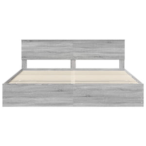 Sängram med låda Grå Sonoma 200 x 200 cm Ingenjörsträ