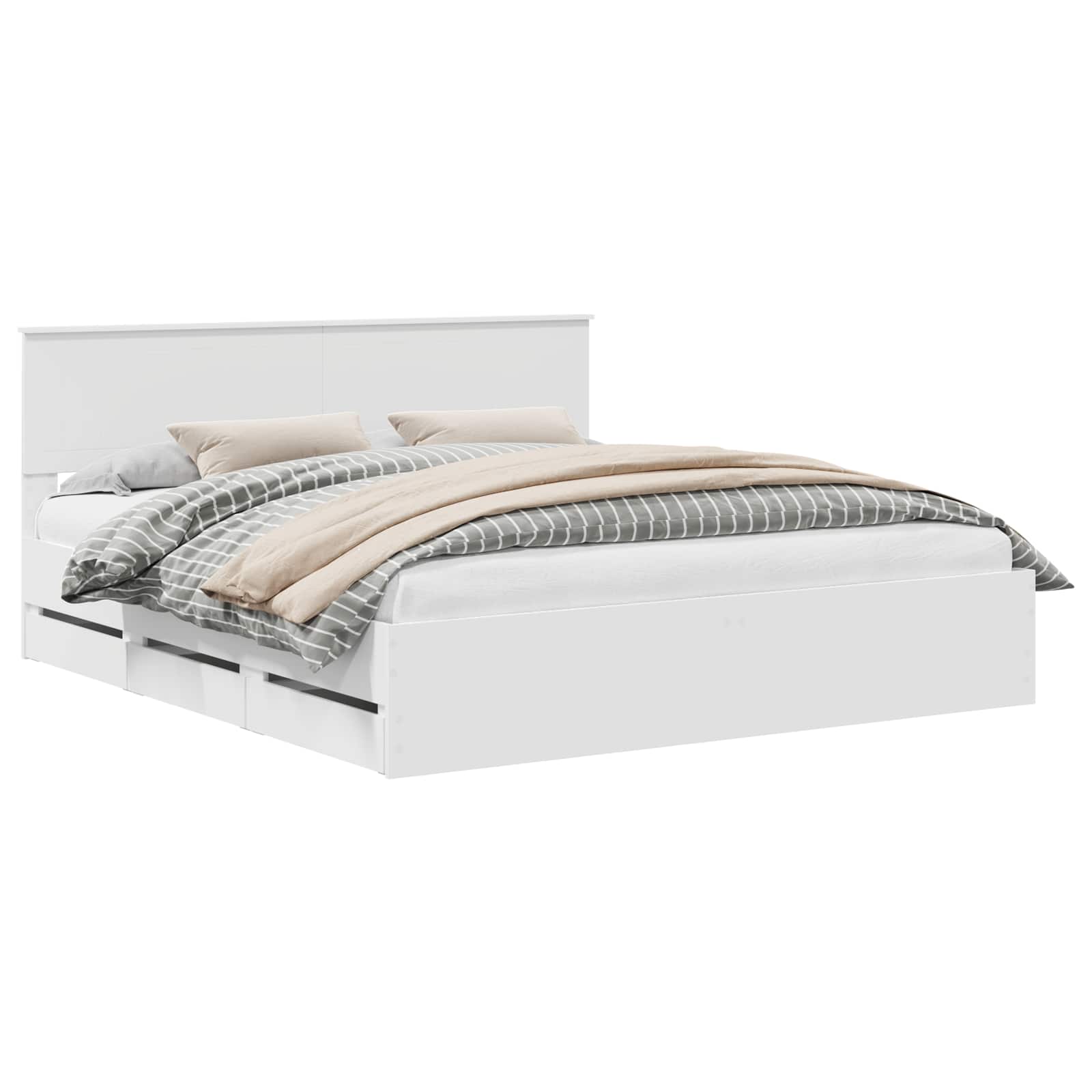 Sängram med låda med huvudgavel Vit 180 x 200 cm Ingenjörsträ