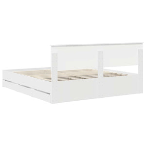 Sängram med låda med huvudgavel Vit 180 x 200 cm Ingenjörsträ
