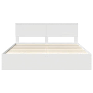 Sängram med låda med huvudgavel Vit 180 x 200 cm Ingenjörsträ
