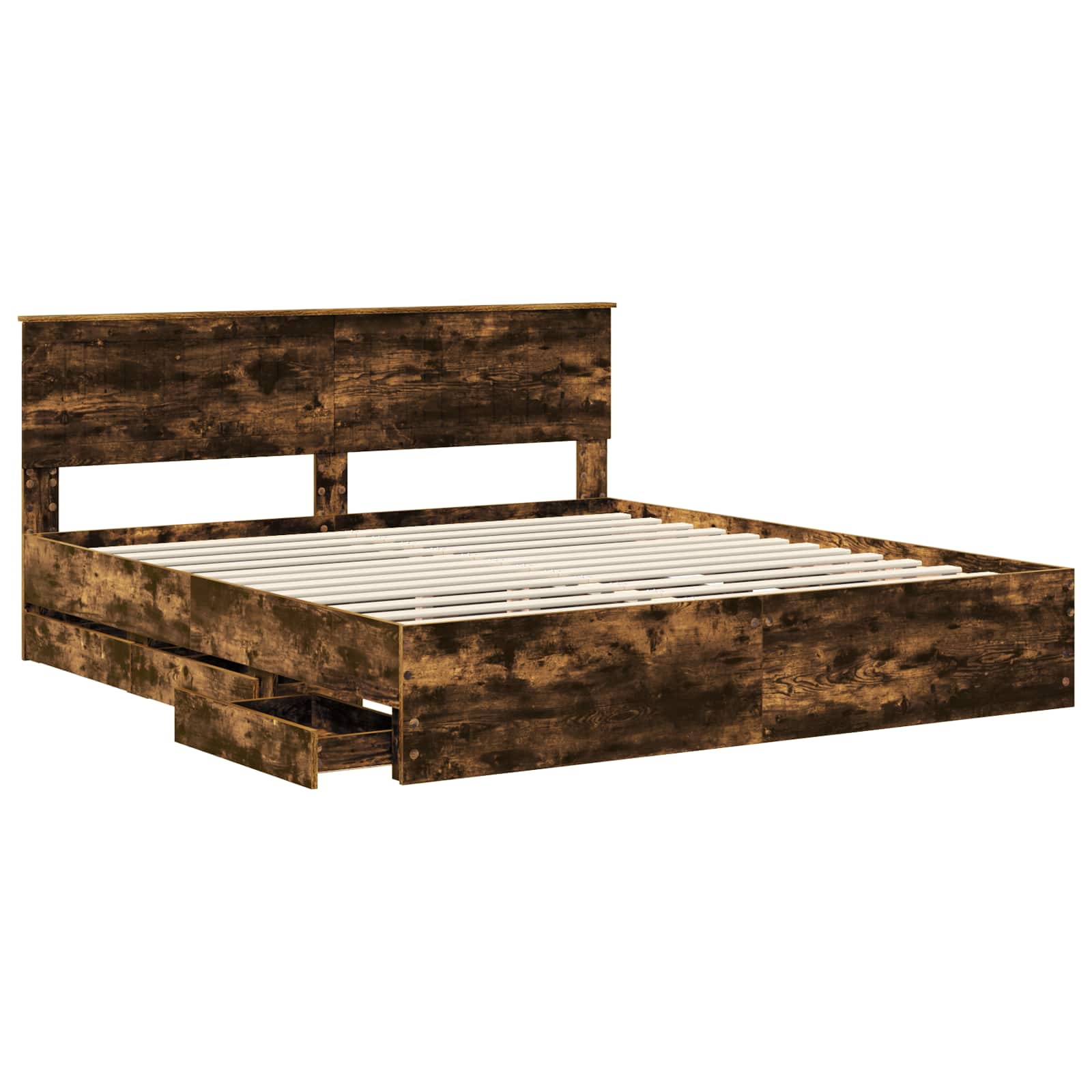 Sängram med låda med lagring Rökt ek 180 x 200 cm Ingenjörsträ