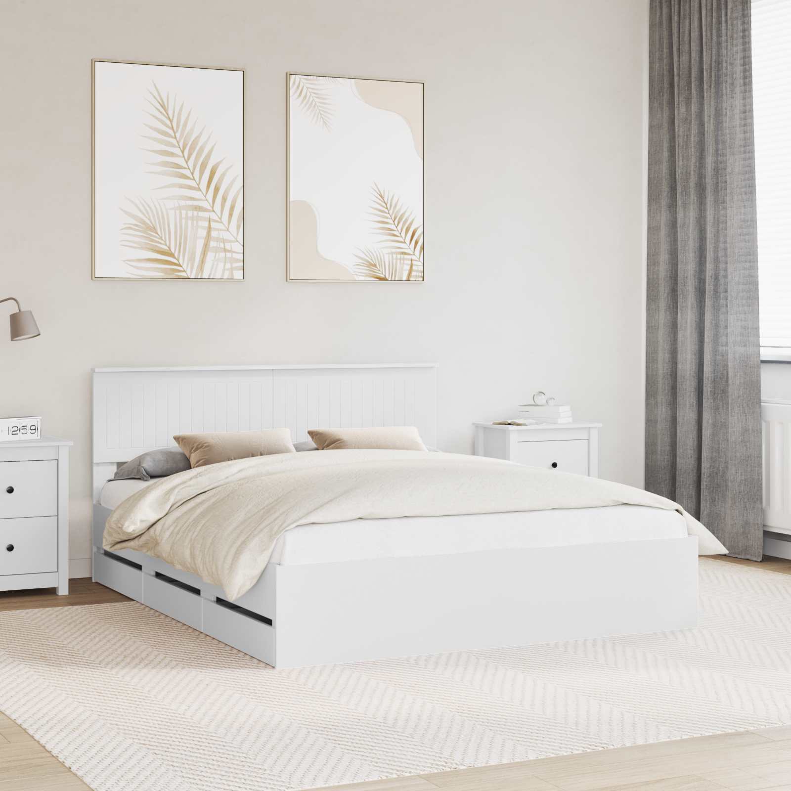 Sängram med låda med huvudgavel Vit 160 x 200 cm Ingenjörsträ