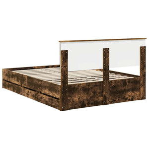 Sängram med låda med lagring Rökt ek 135 x 190 cm Ingenjörsträ