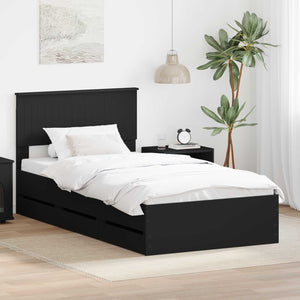 Sängram med låda med huvudgavel Svart 100 x 200 cm Ingenjörsträ