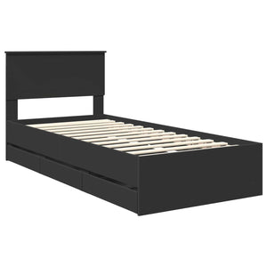 Sängram med låda med huvudgavel Svart 90 x 190 cm Ingenjörsträ