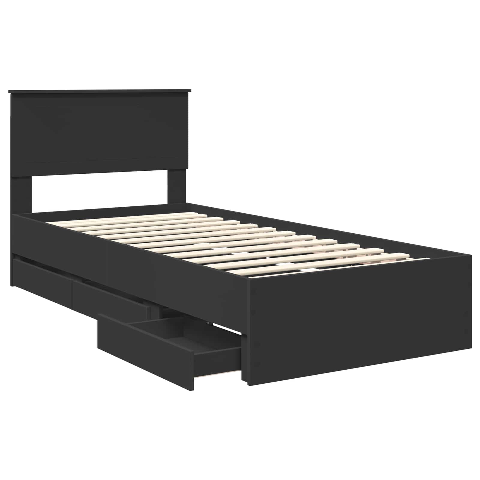 Sängram med låda med huvudgavel Svart 90 x 190 cm Ingenjörsträ