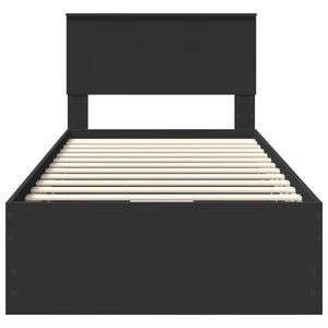 Sängram med låda med huvudgavel Svart 90 x 190 cm Ingenjörsträ