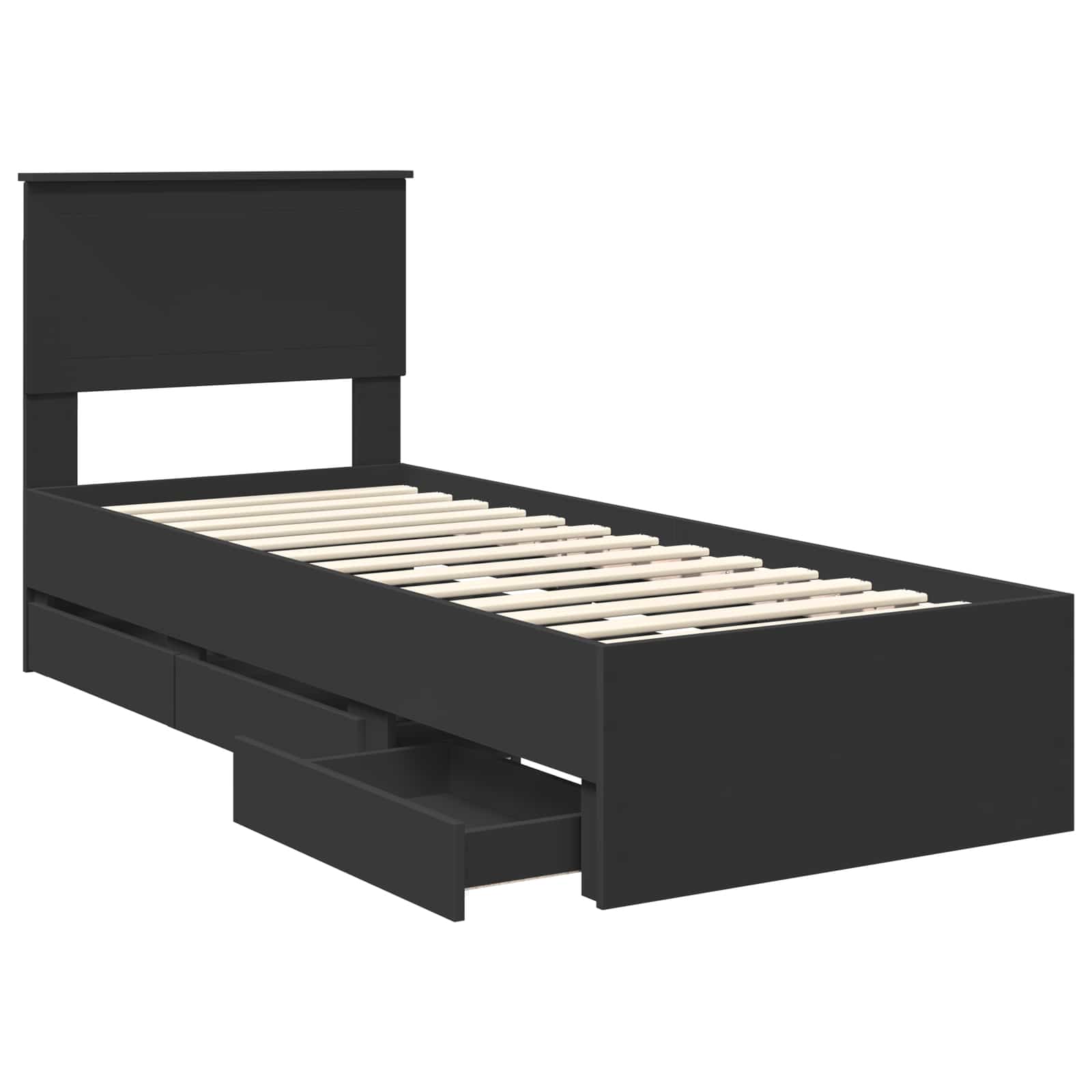 Sängram med låda med huvudgavel Svart 75 x 190 cm Ingenjörsträ