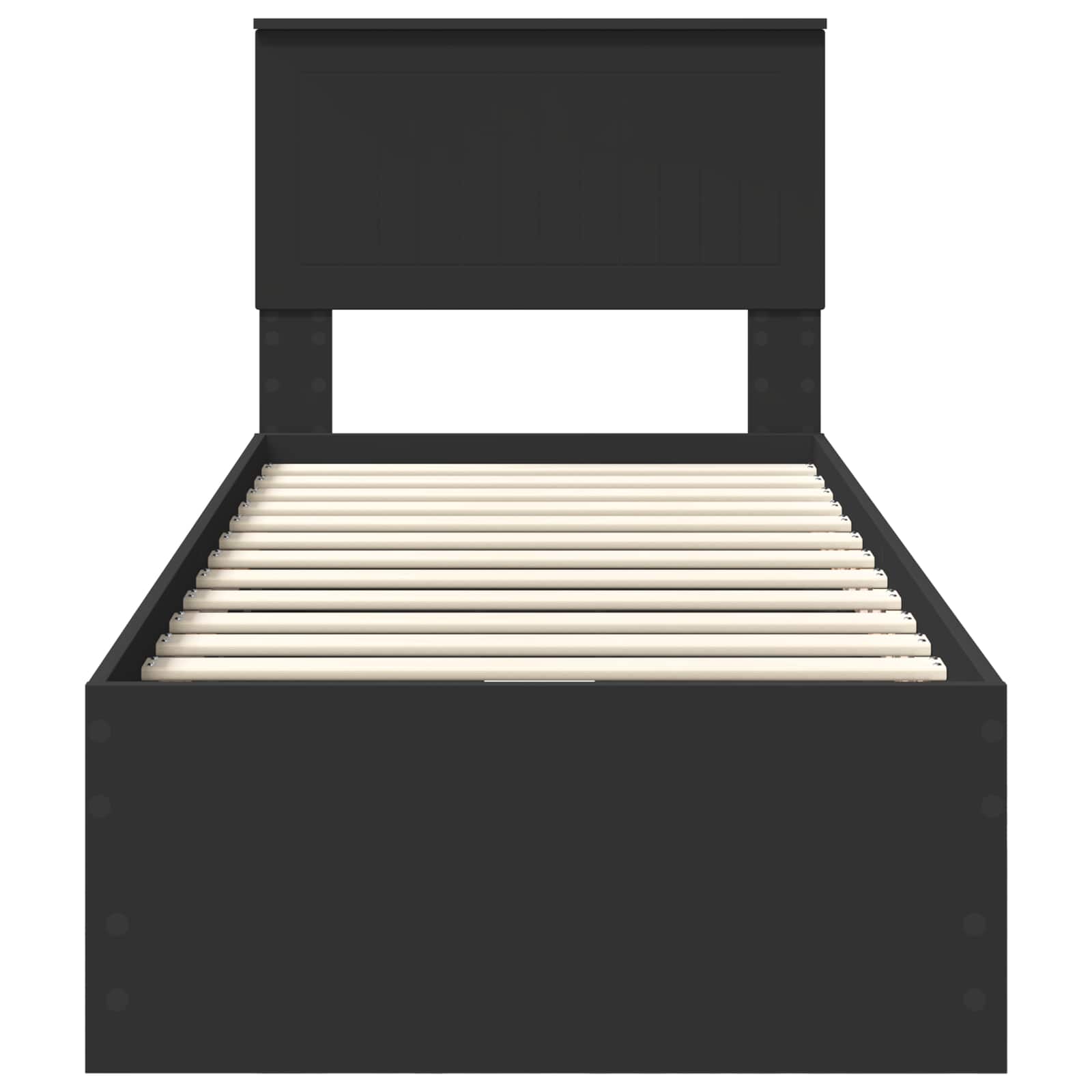 Sängram med låda med huvudgavel Svart 75 x 190 cm Ingenjörsträ