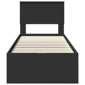 Sängram med låda med huvudgavel Svart 75 x 190 cm Ingenjörsträ