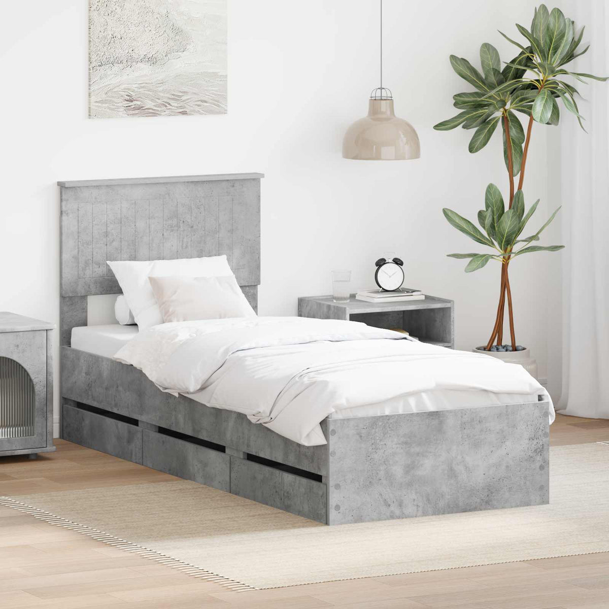 Sängram med låda med lagring Betonggrå 75 x 190 cm Ingenjörsträ