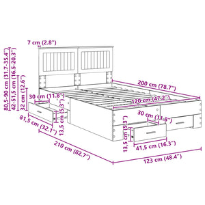 Sängram med huvudgavel Sonoma-ek 120 x 200 cm Konstruerat trä