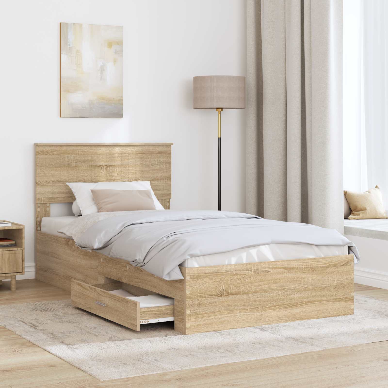 Sängram med huvudgavel Sonoma-ek 100 x 200 cm Konstruerat trä