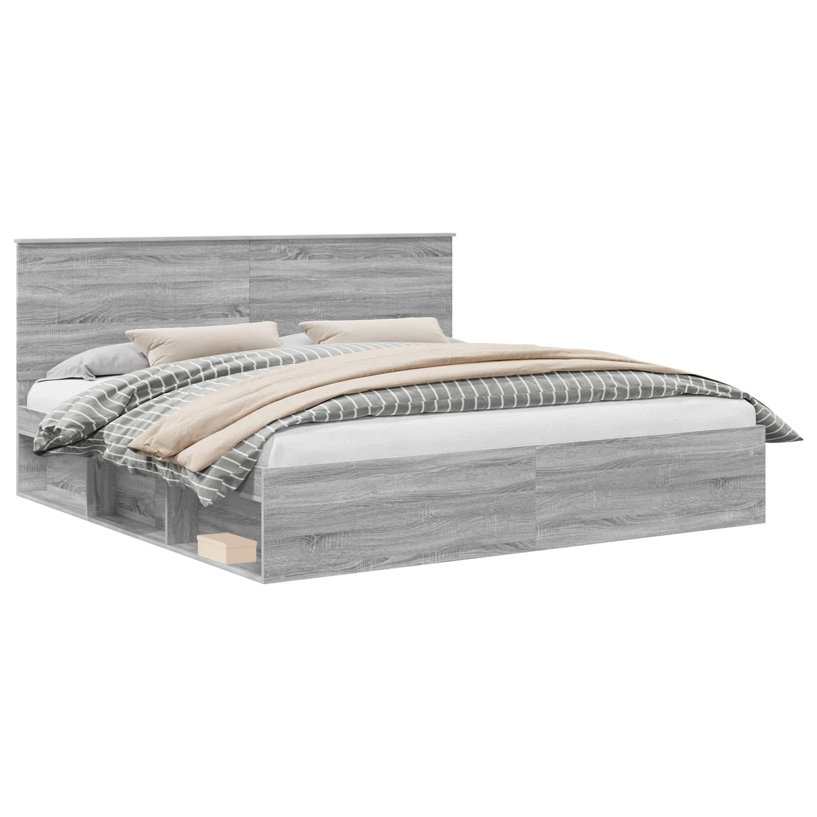 Sängram med huvudgavel Grå Sonoma 200 x 200 cm Massiv furu