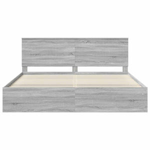 Sängram med huvudgavel Grå Sonoma 200 x 200 cm Massiv furu