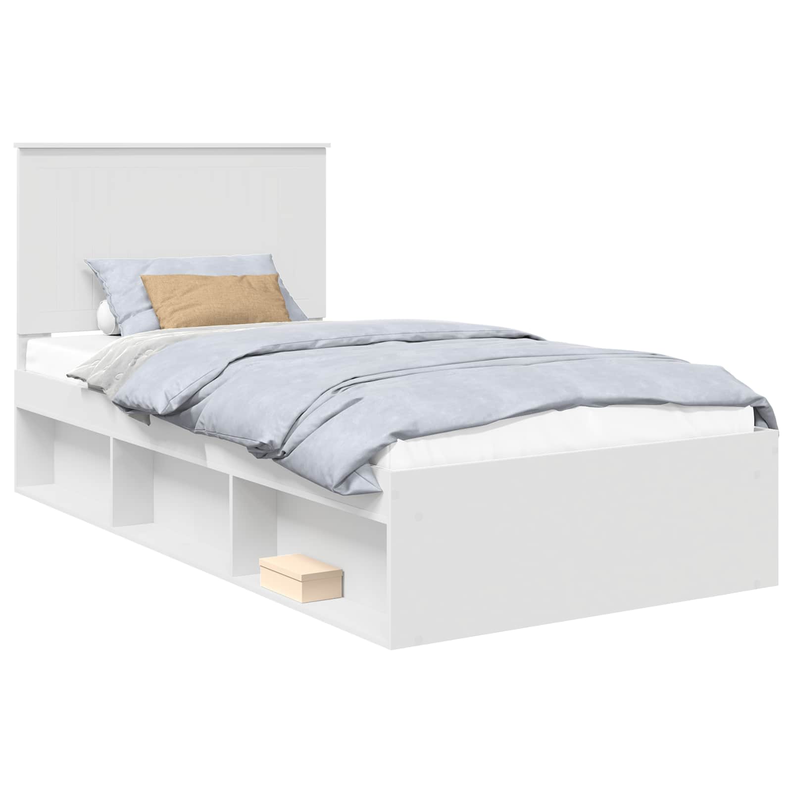Sängram med huvudgavel Vit 100 x 200 cm Massiv furu