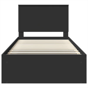 Sängram med huvudgavel Svart 100 x 200 cm Massiv furu
