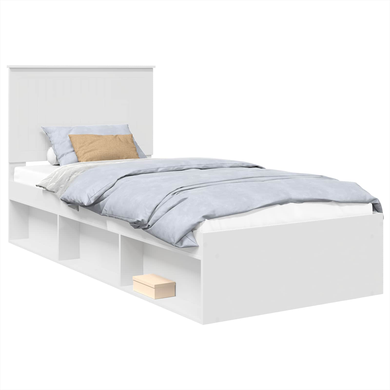 Sängram med huvudgavel Vit 90 x 200 cm Massiv furu
