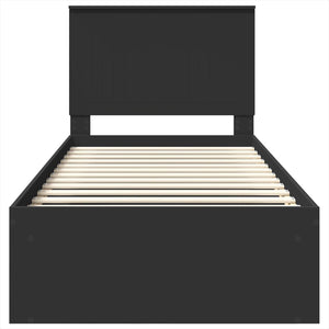 Sängram med huvudgavel Svart 90 x 200 cm Massiv furu