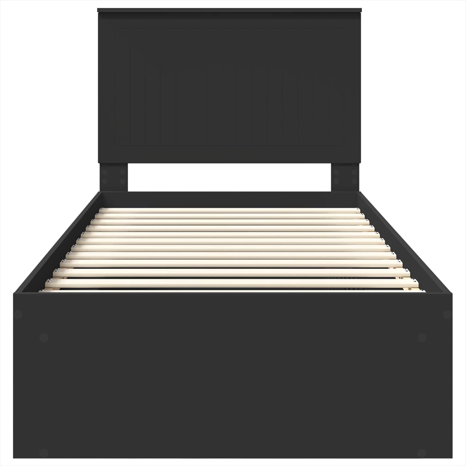 Sängram med huvudgavel Svart 90 x 190 cm Massiv furu
