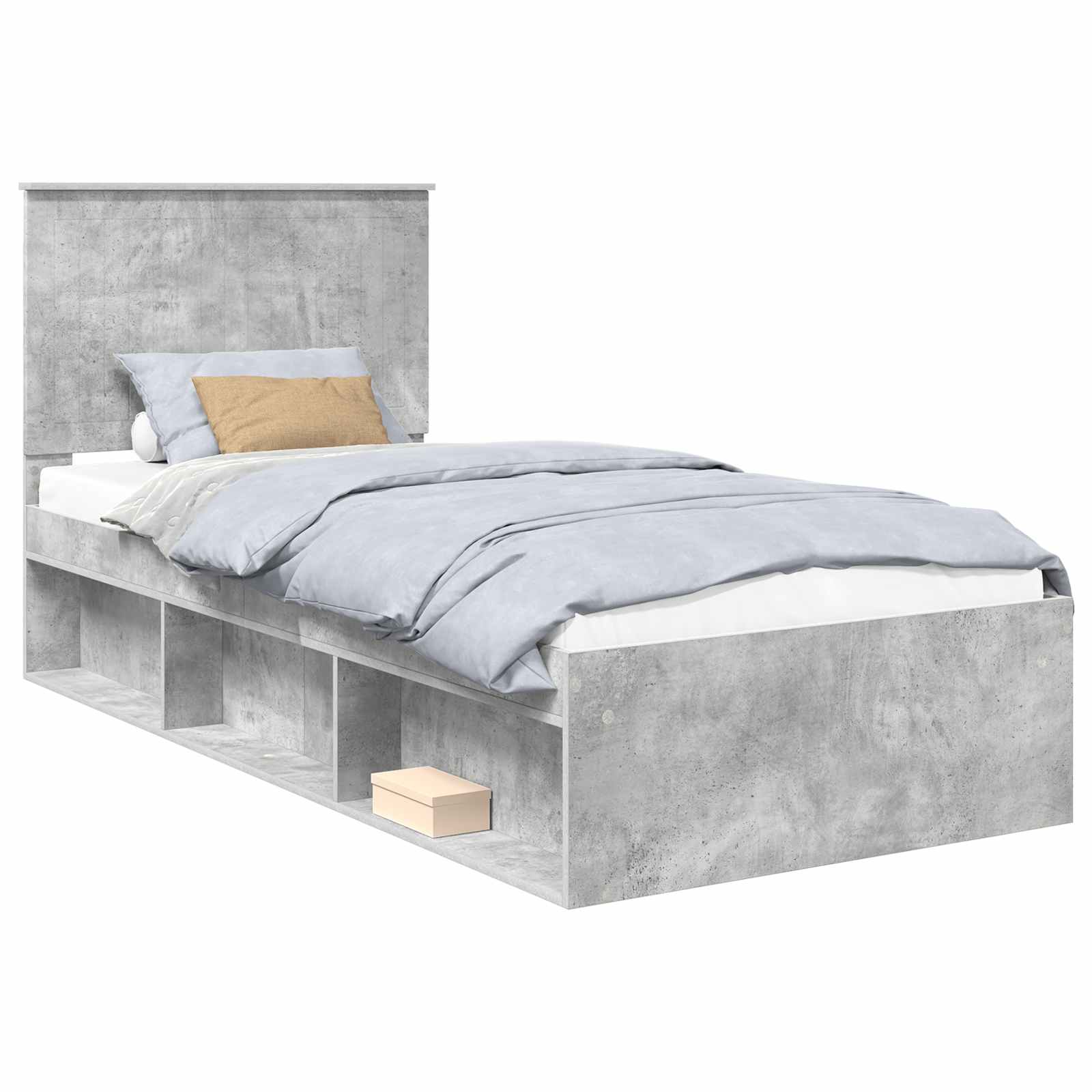 Sängram med huvudgavel Betonggrå 90 x 190 cm Massiv furu