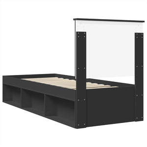 Sängram med huvudgavel Svart 75 x 190 cm Massiv furu