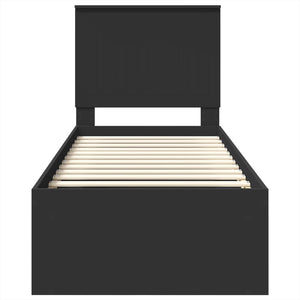Sängram med huvudgavel Svart 75 x 190 cm Massiv furu