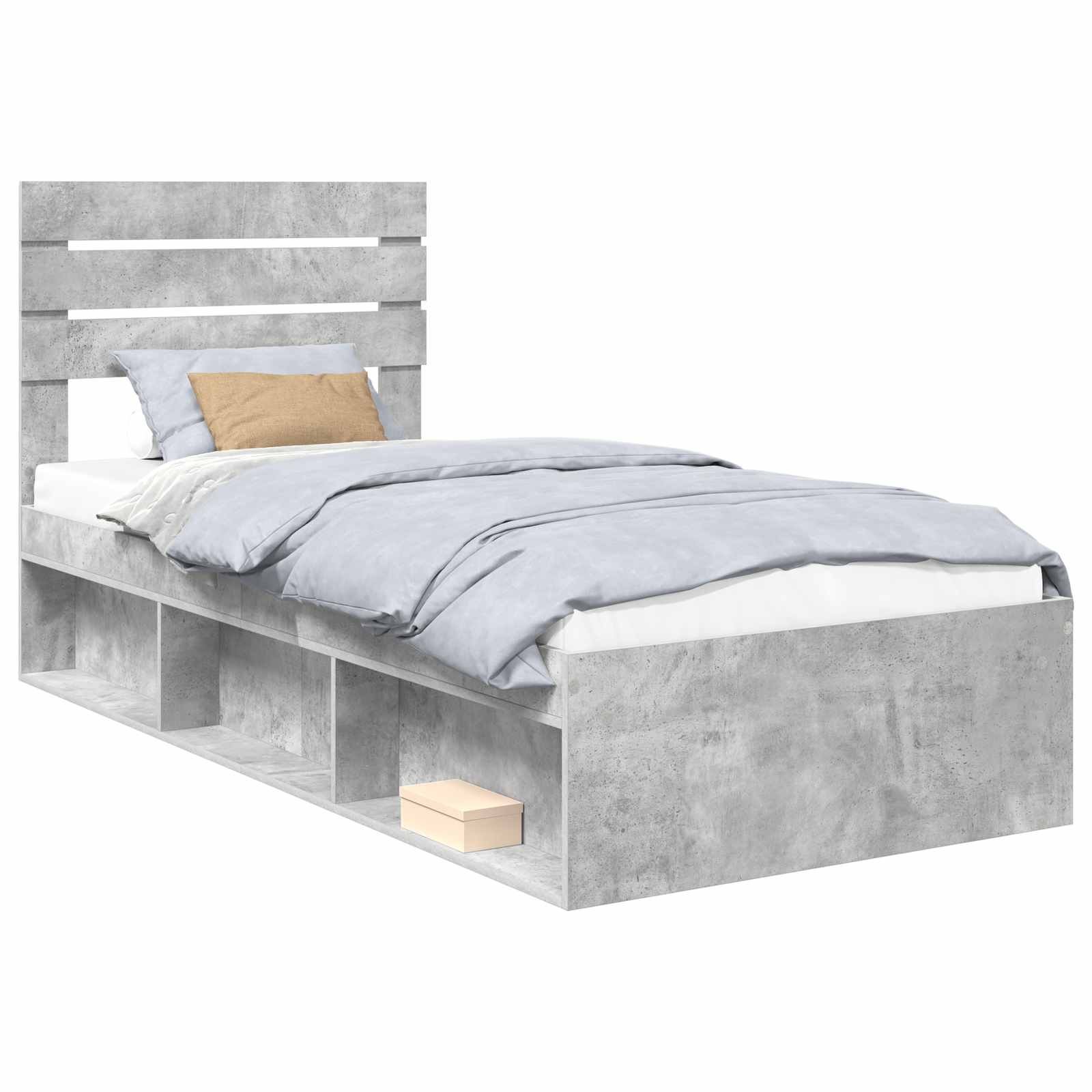 Sängram med huvudgavel Betonggrå 100 x 200 cm Massiv furu