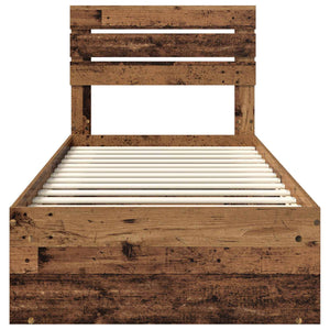 Sängram med huvudgavel Gammalt trä 90 x 190 cm Massiv furu
