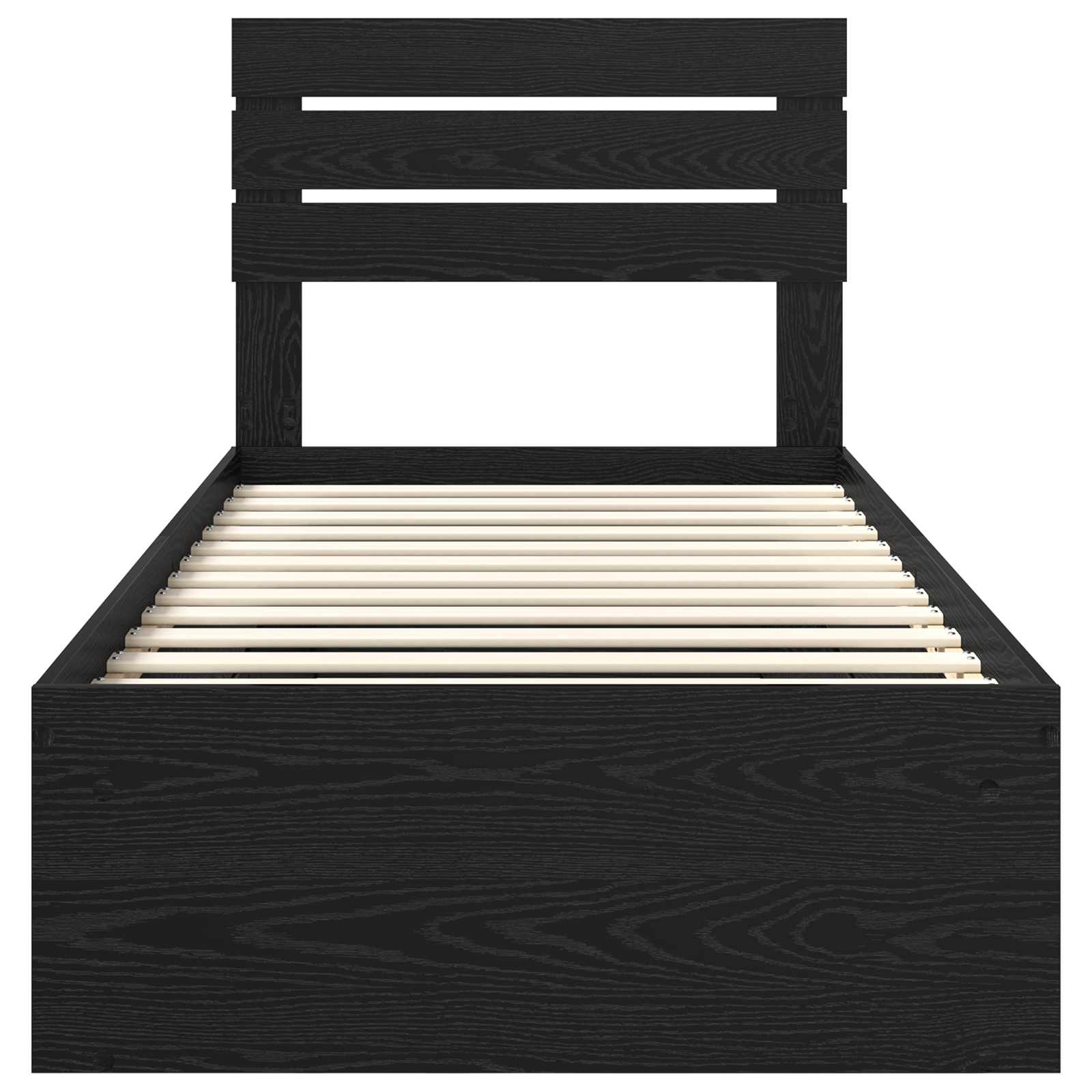 Sängram med huvudgavel Svart 75 x 190 cm Massiv furu